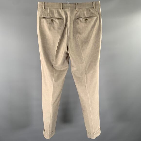 ATELIER MUNRO Size 32 Khaki Wool Slim Fit Dress Pants - Picture 2 of 4